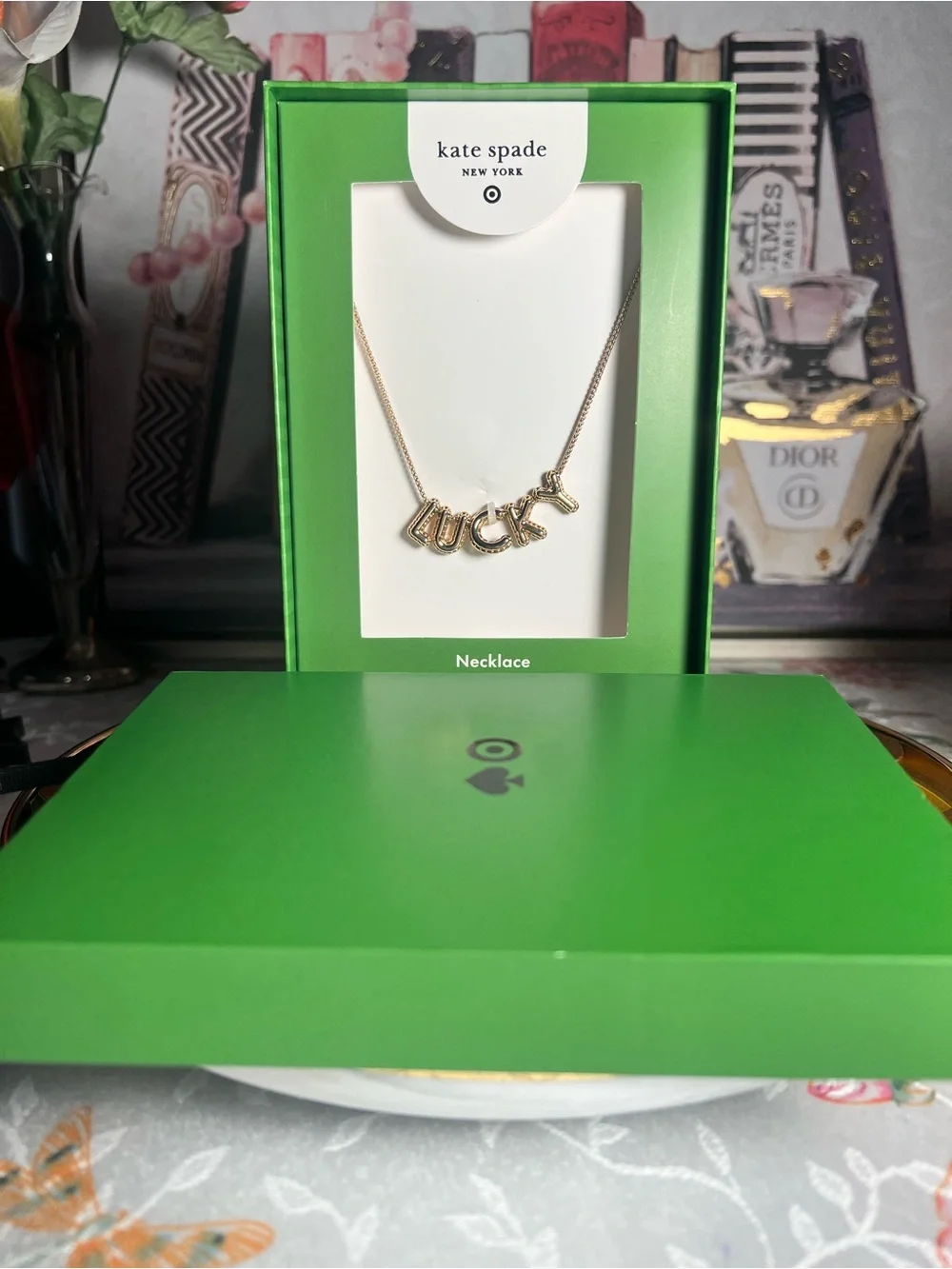 kate spade Rose Gold-tone 'LUCKY' Letter Pendant Necklace